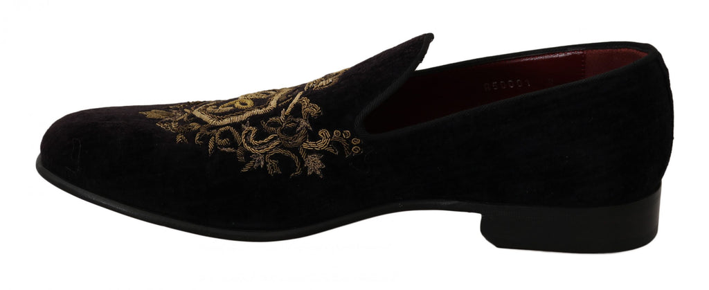 Loafers Svart Sammet Guld Krona