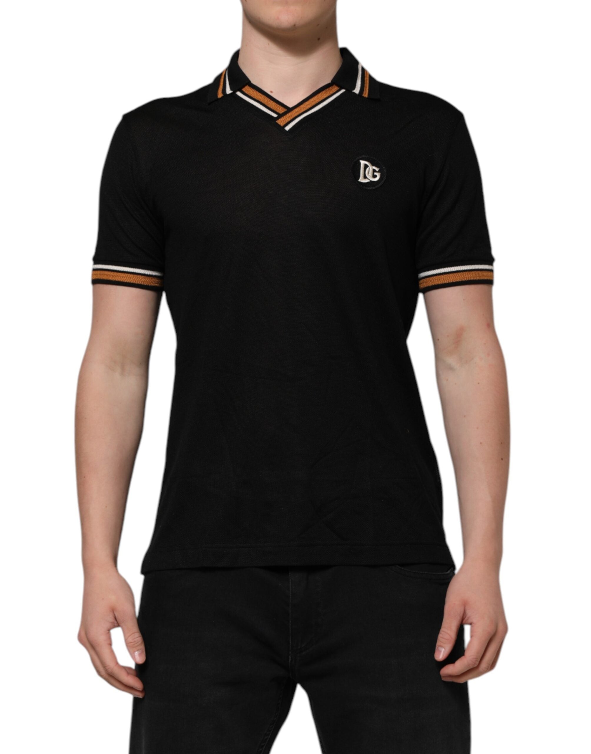 Svart DG Siden V-ringad Krage Herrpolo T-shirt