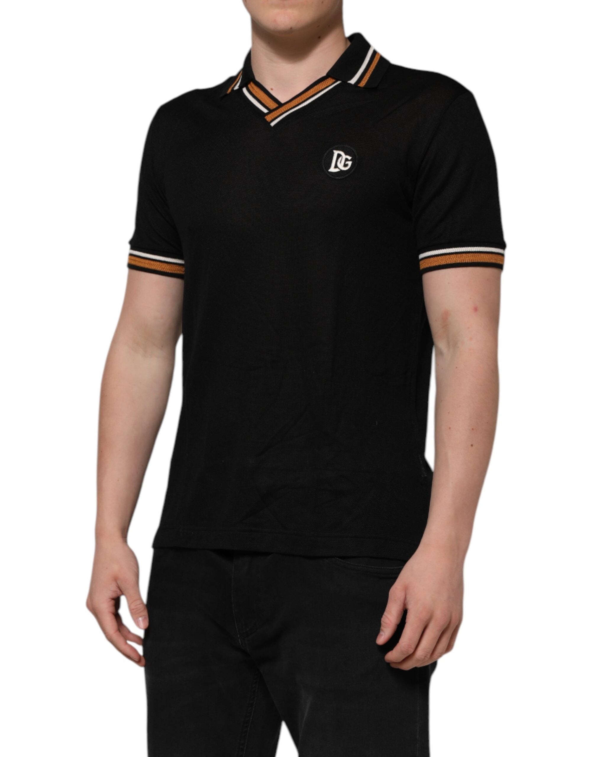 Svart DG Siden V-ringad Krage Herrpolo T-shirt