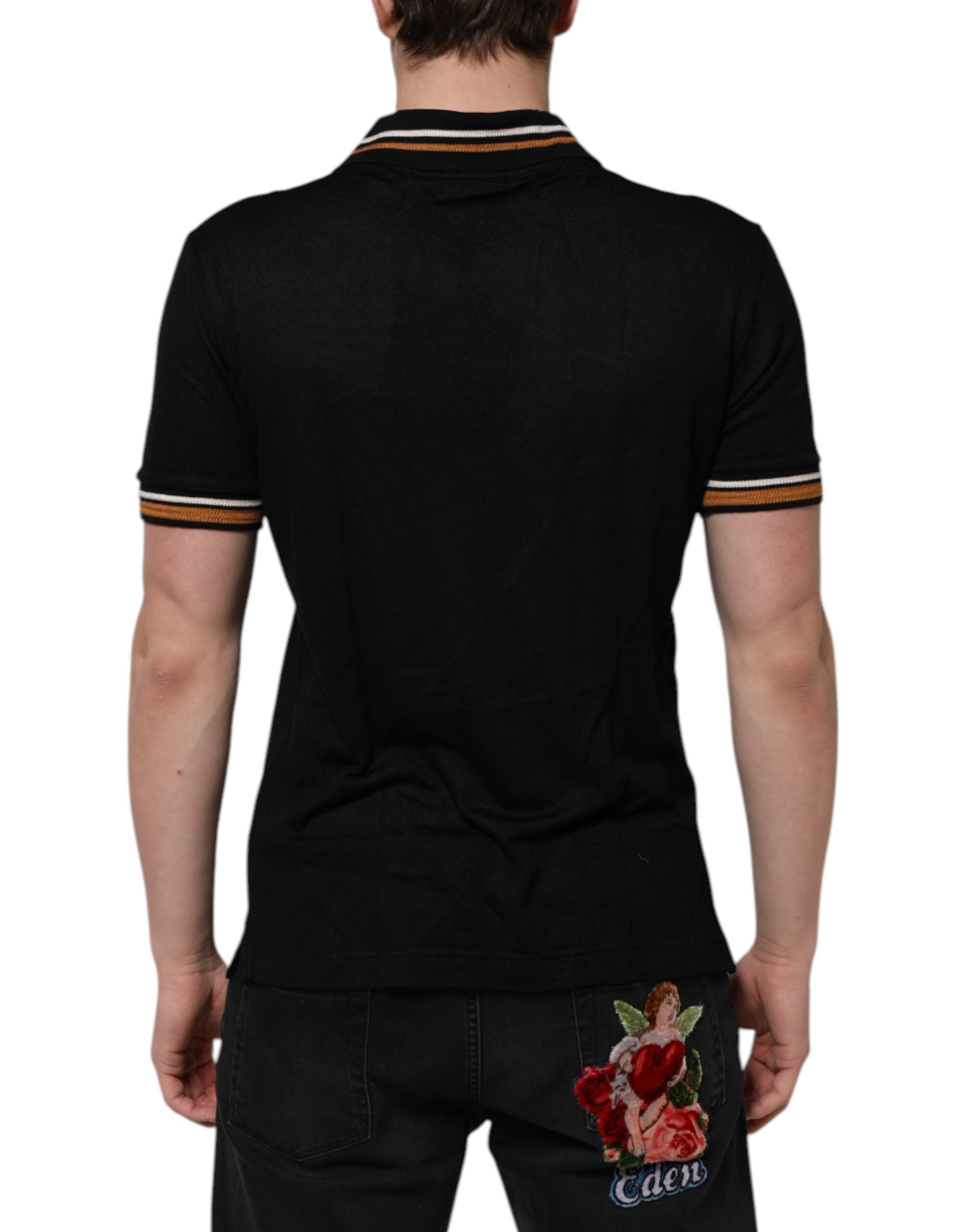 Svart DG Siden V-ringad Krage Herrpolo T-shirt