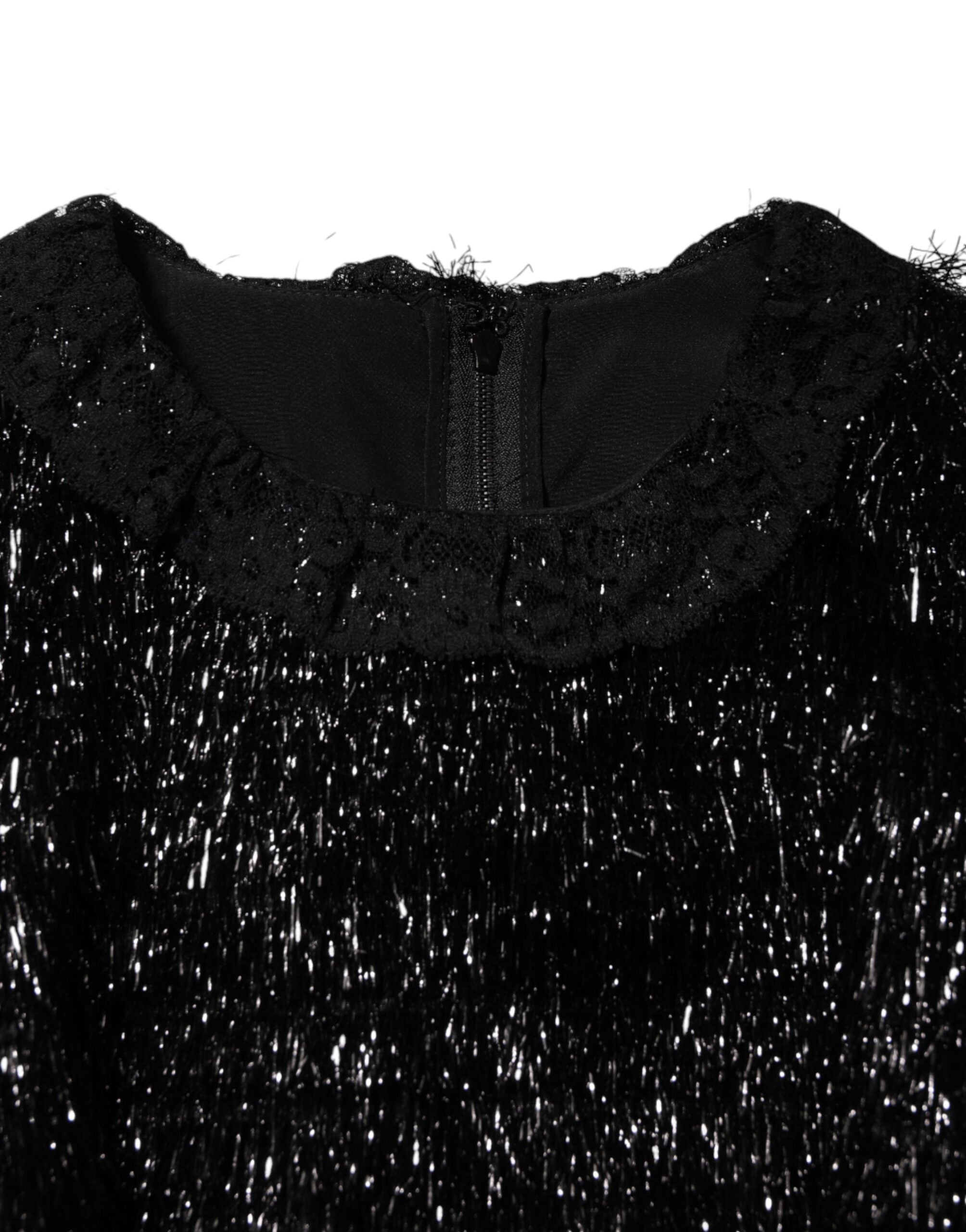 Metallisk svart polyester A-linjeformad midiklänning