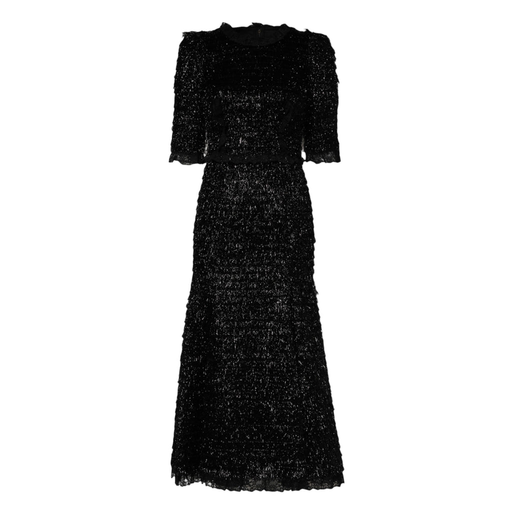 Metallisk svart polyester A-formet midikjole