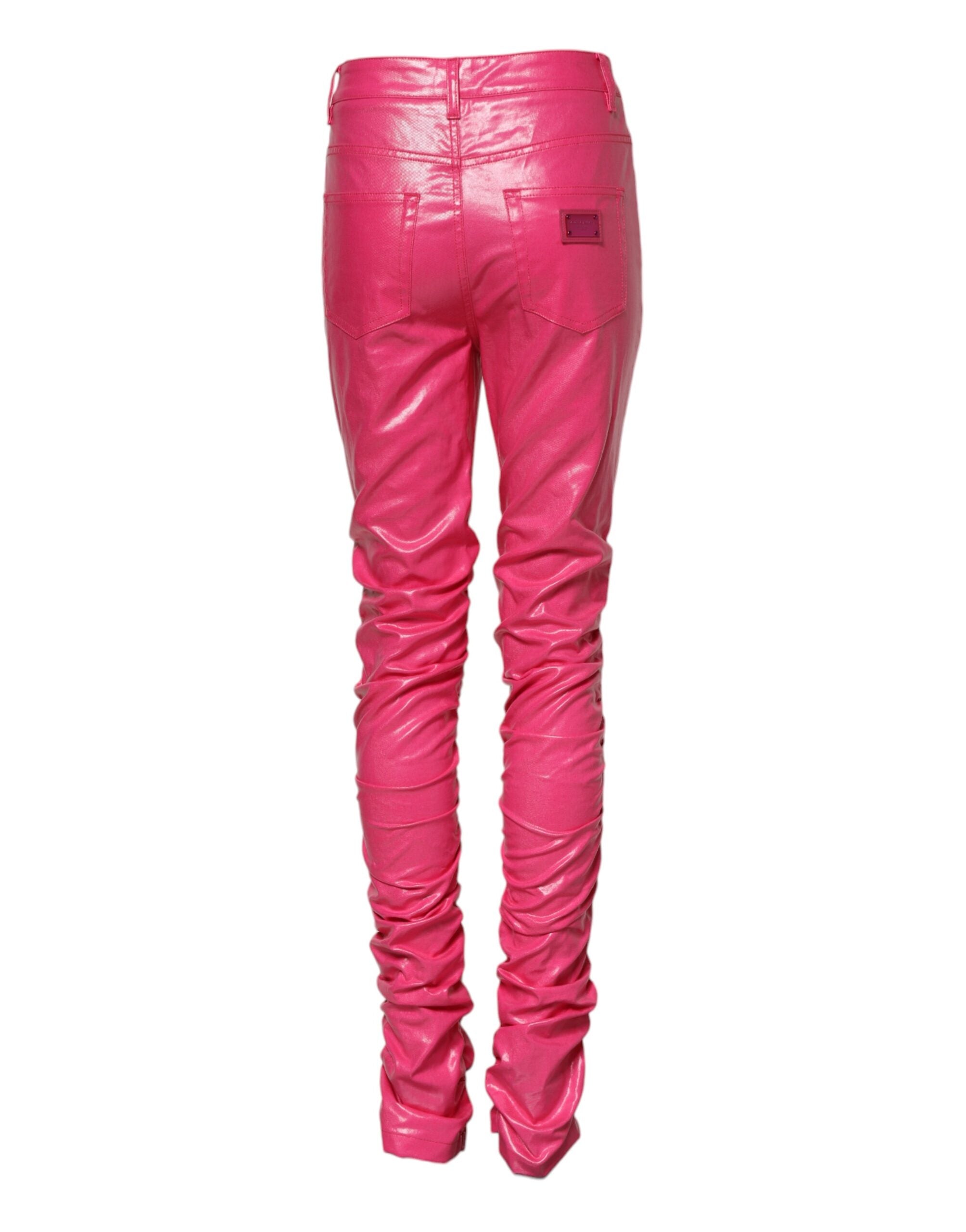 Rosa bomullsjeans med hög midja och smal passform