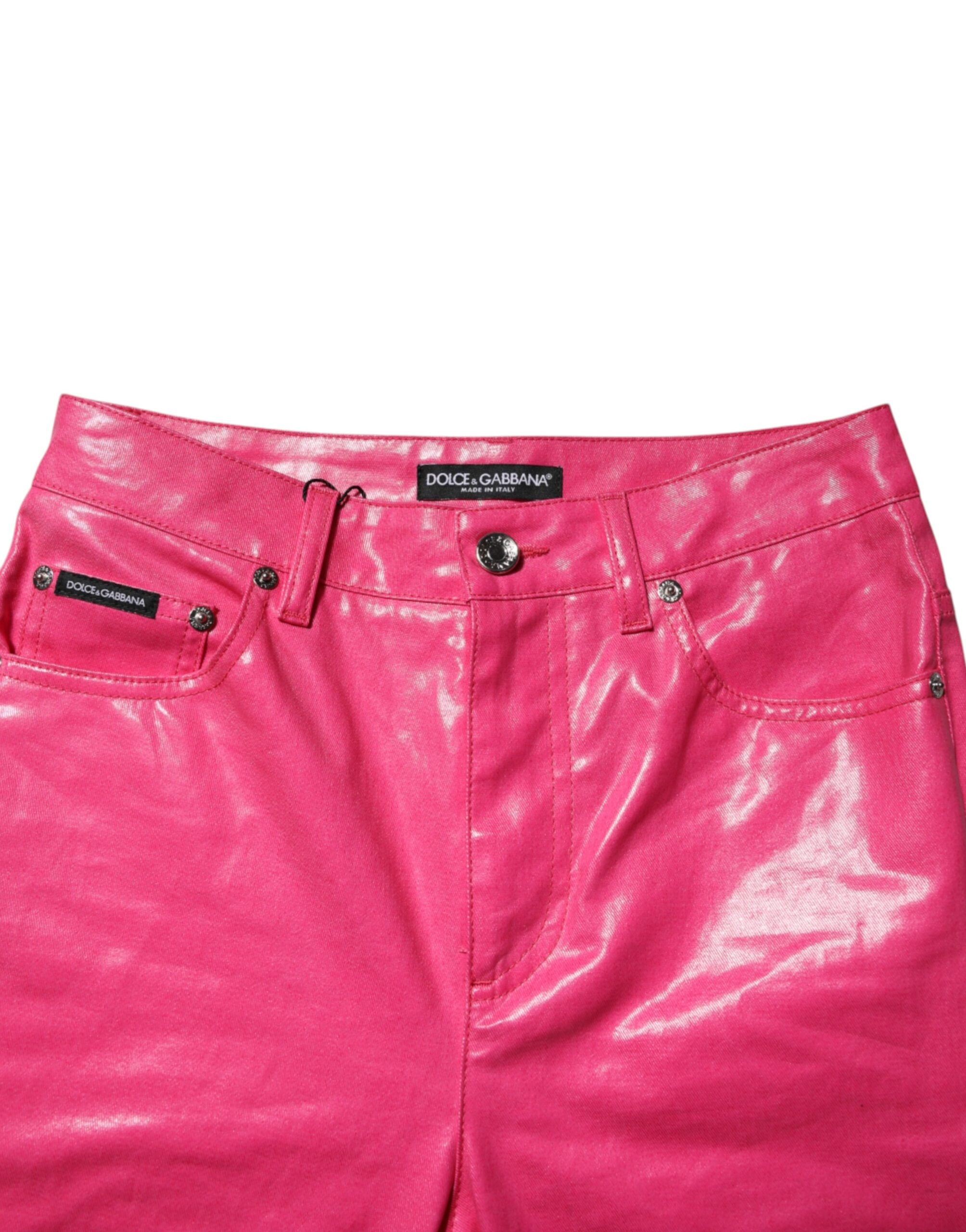Rosa bomullsjeans med hög midja och smal passform