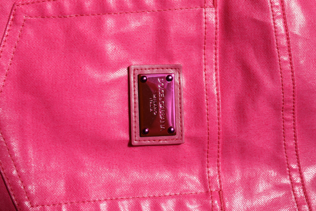 Rosa bomullsjeans med hög midja och smal passform