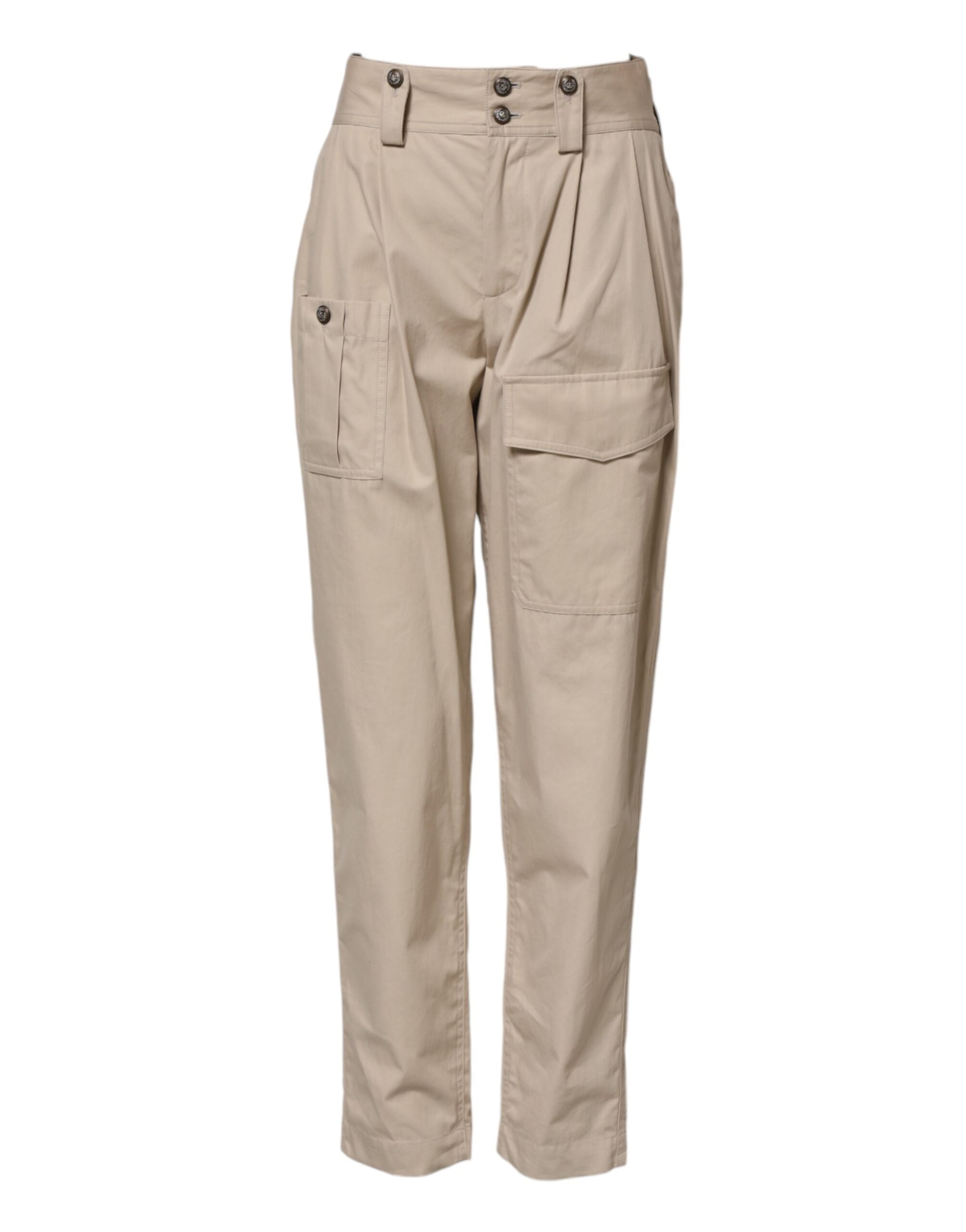 Beige bomullsbyxor med hög midja