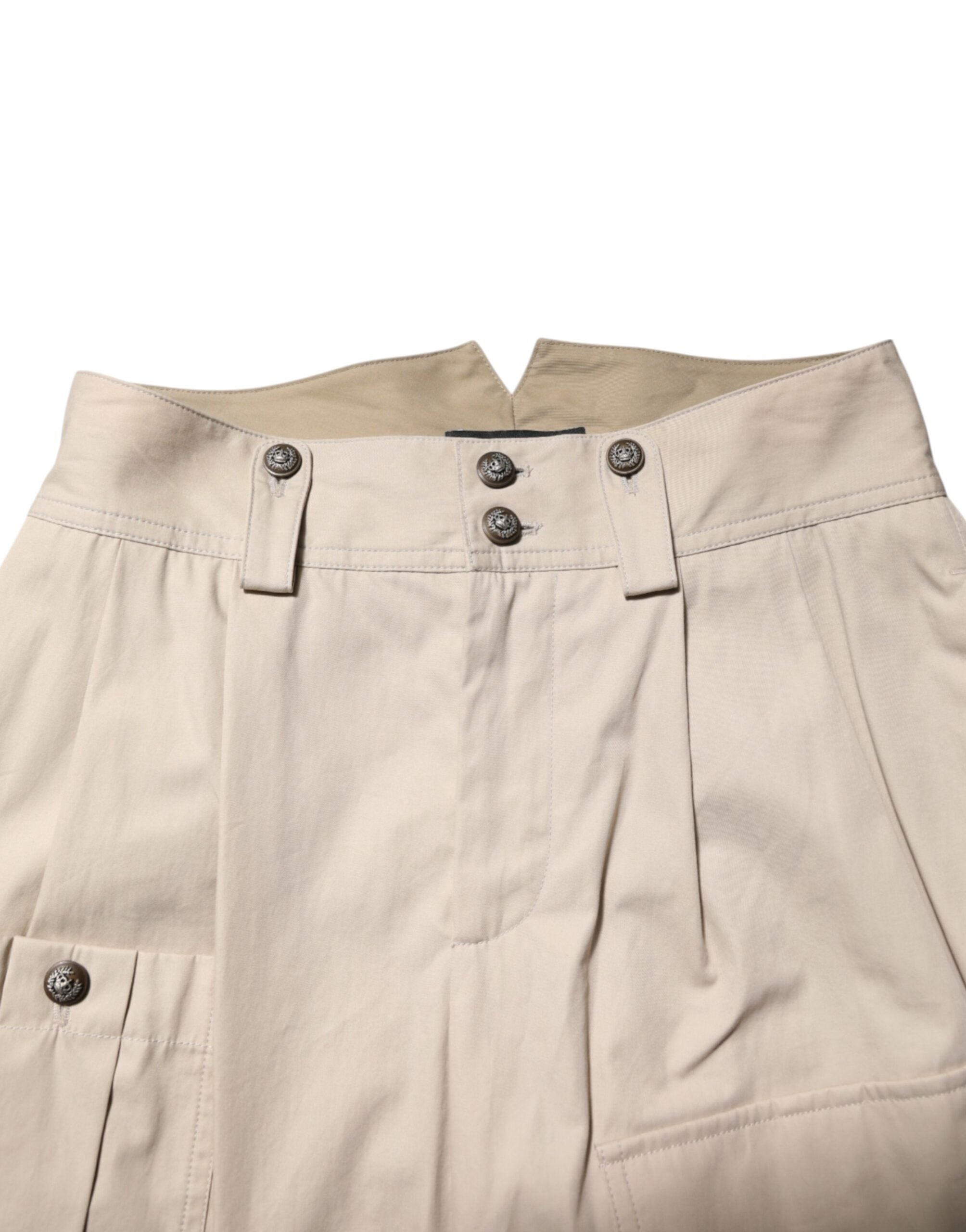Beige bomullsbyxor med hög midja