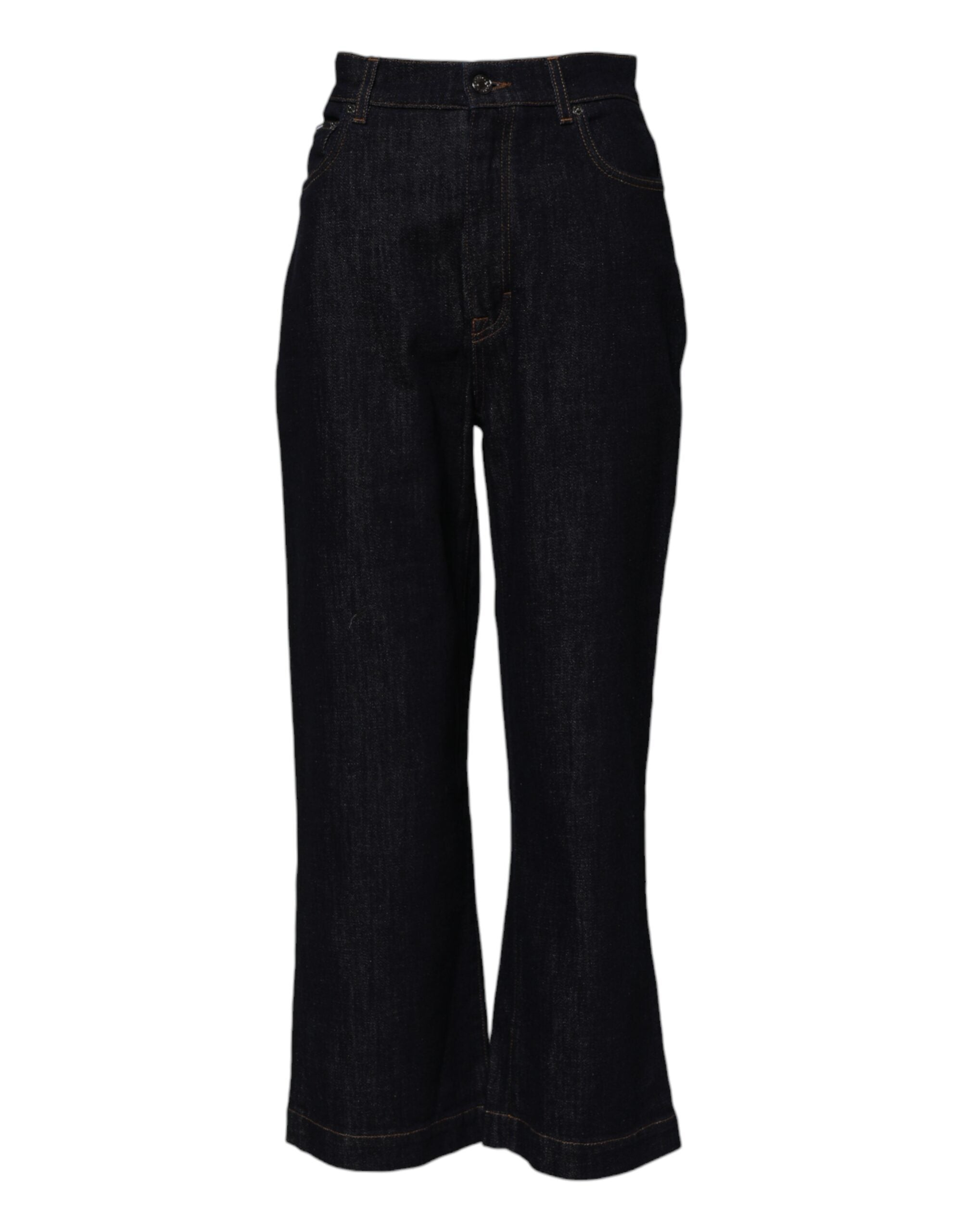 Blå bomullsjeans med hög midja och utsvängda denim 