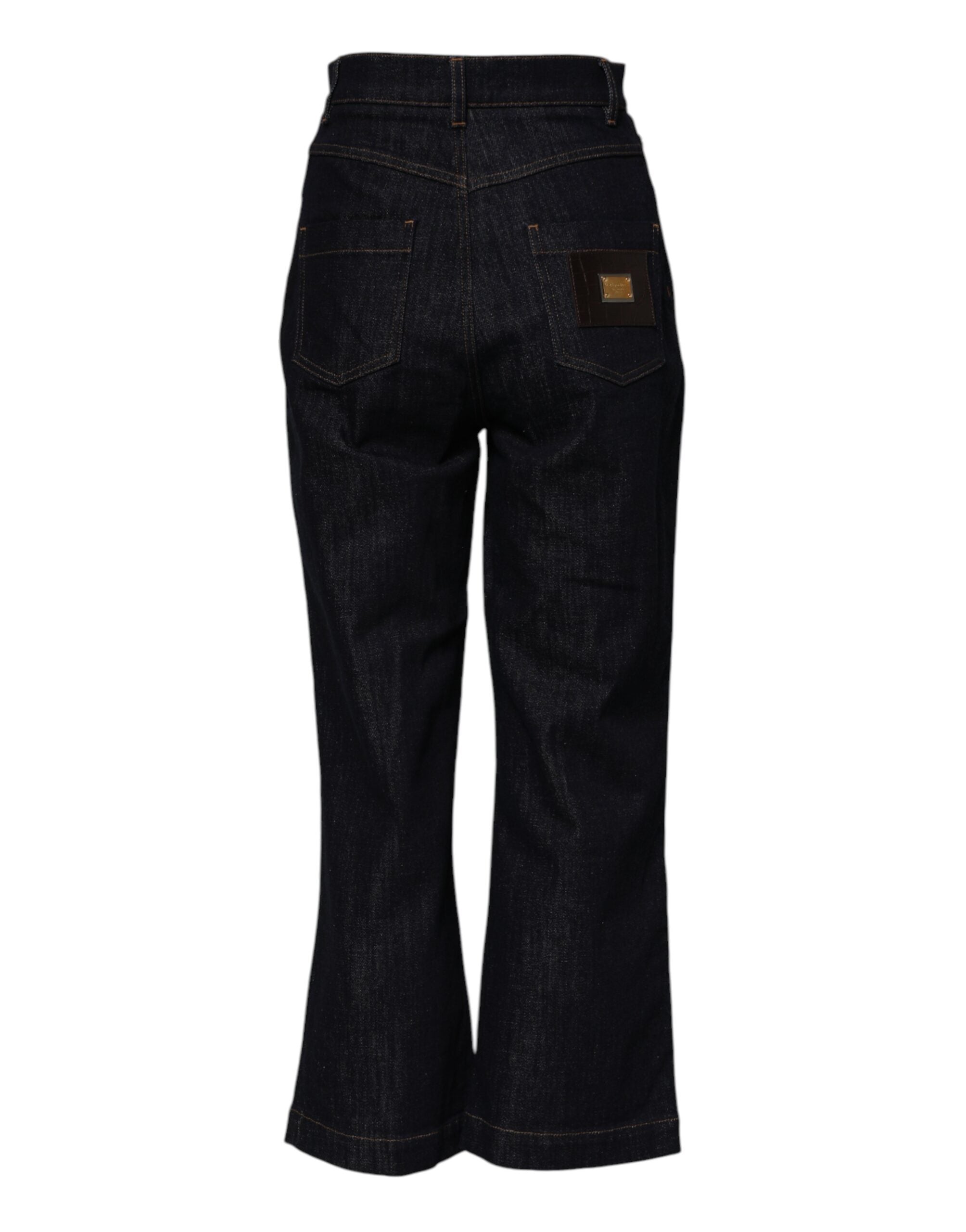 Blå bomullsjeans med hög midja och utsvängda denim 