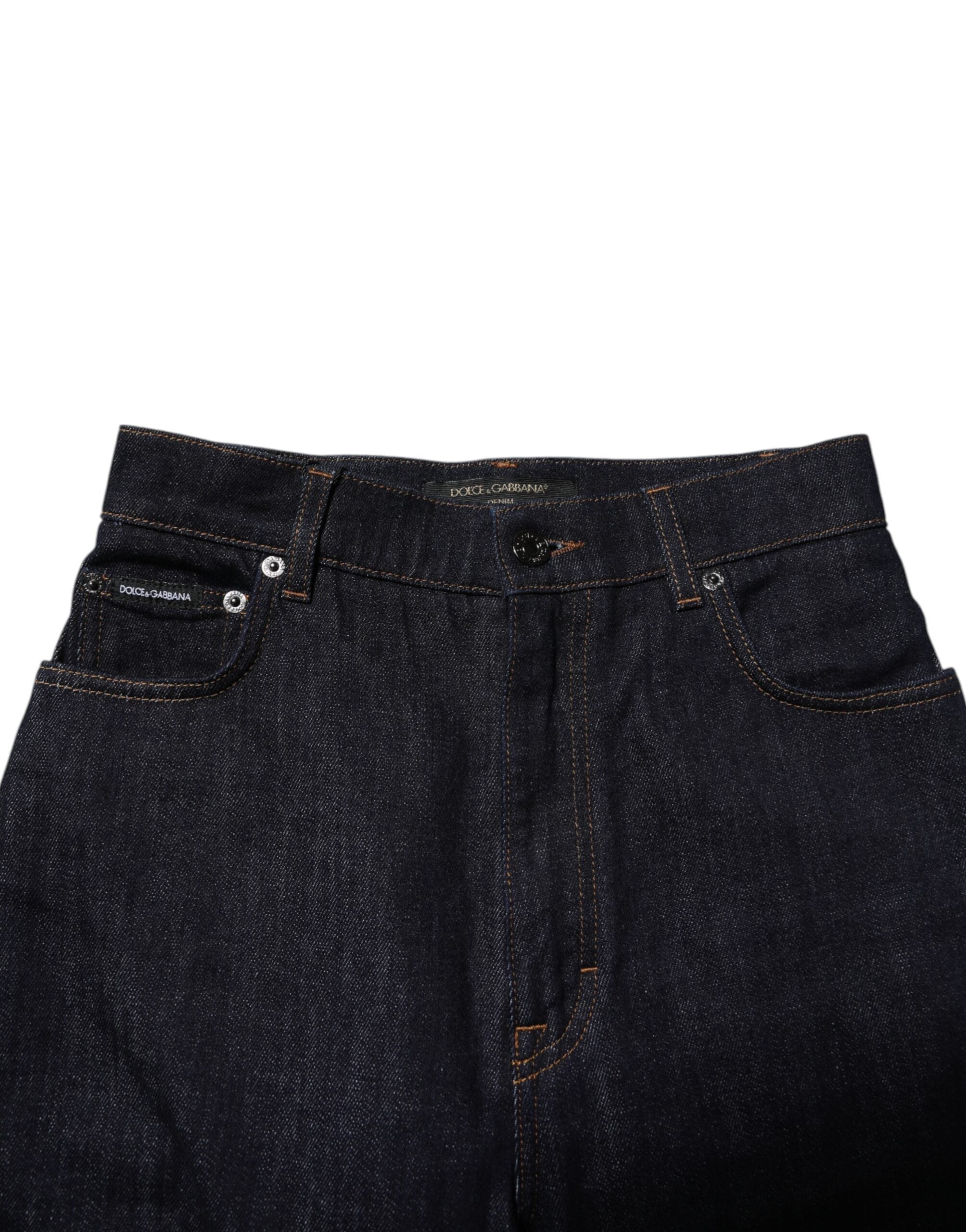 Blå bomullsjeans med hög midja och utsvängda denim 