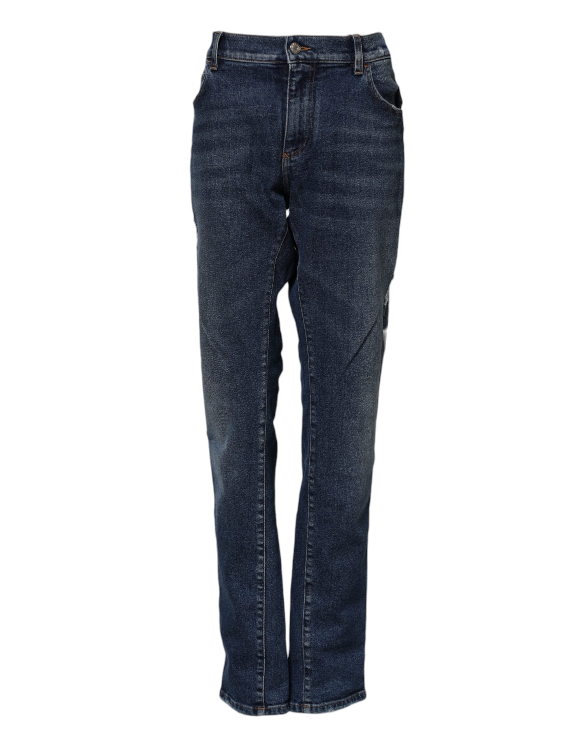 Blå bomullsjeans med medelhög midja och raka denim 