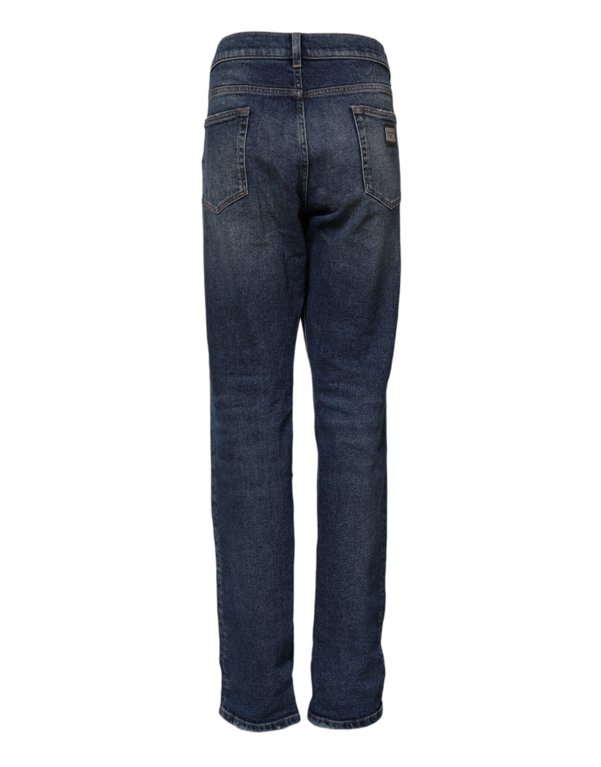 Blå bomullsjeans med medelhög midja och raka denim 