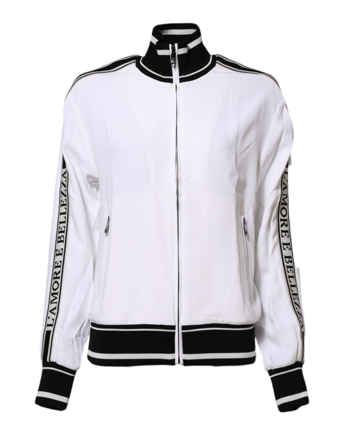 Dolce & Gabbana White Viscose Logo Women Full Zip Jacket