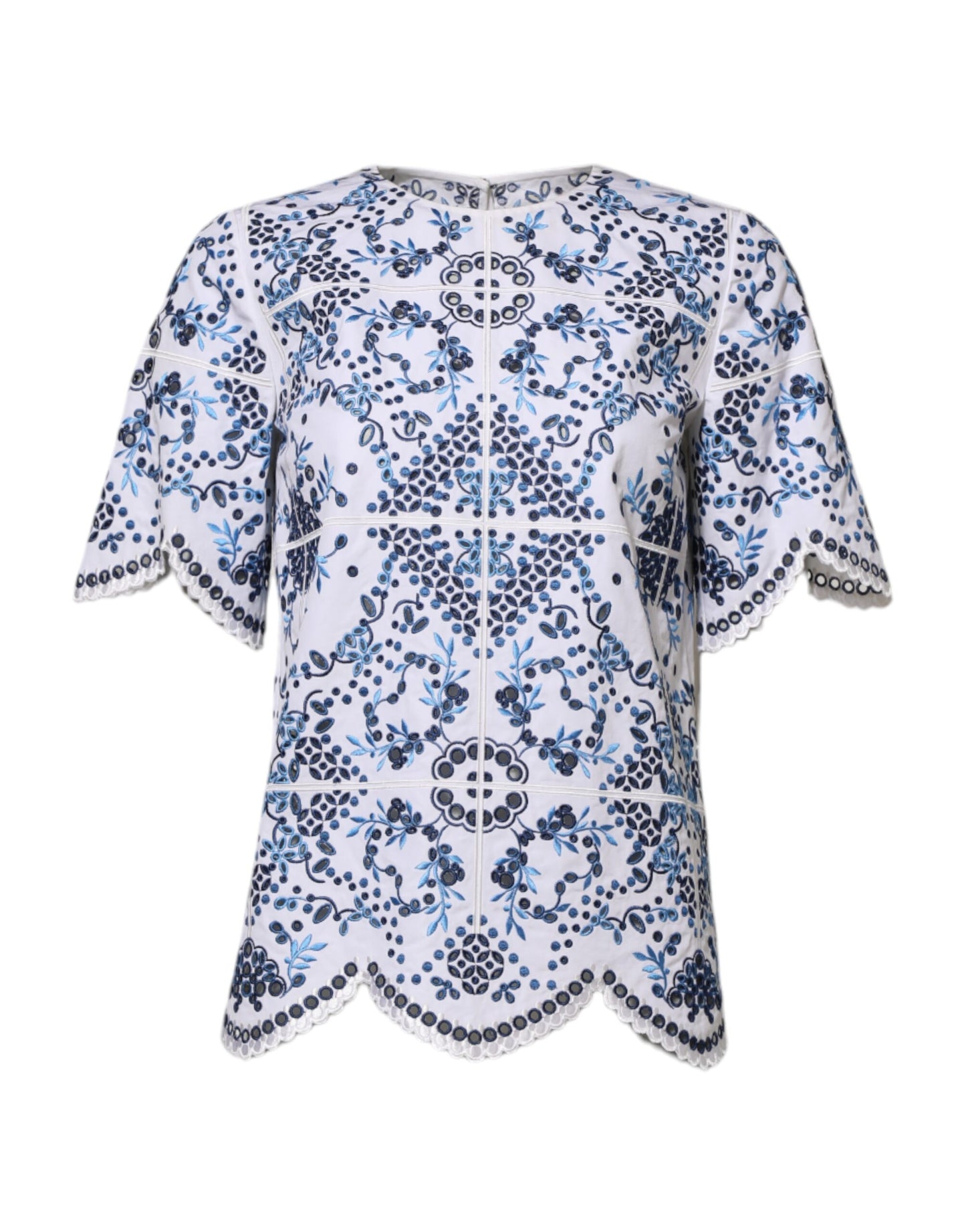 Dolce &amp; Gabbana Blå Spetsblus med Rund Halsringning