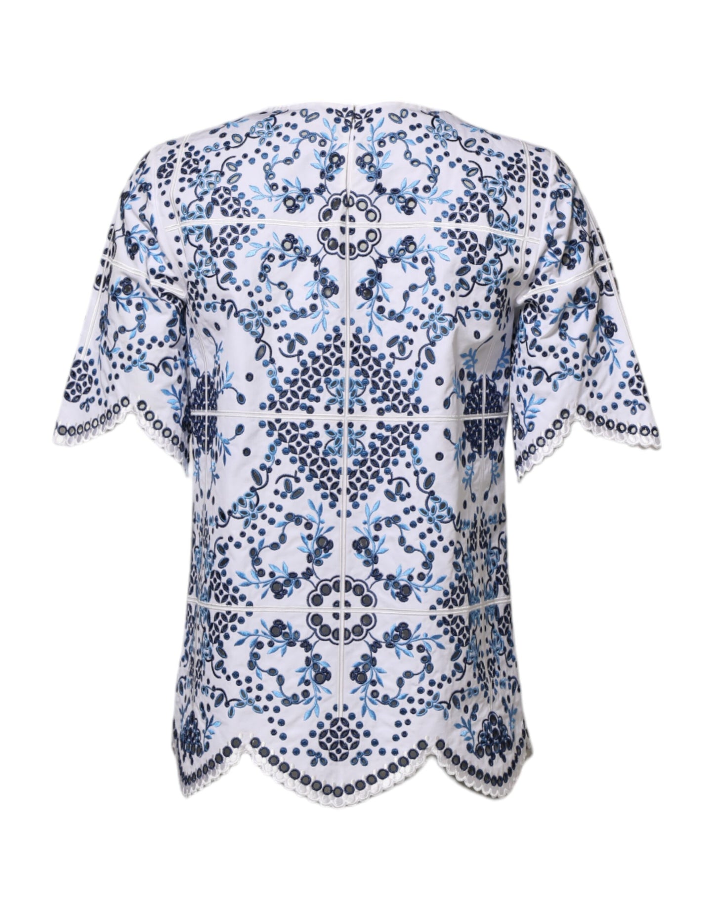 Dolce &amp; Gabbana Blå Spetsblus med Rund Halsringning