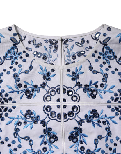 Dolce &amp; Gabbana Blå Spetsblus med Rund Halsringning
