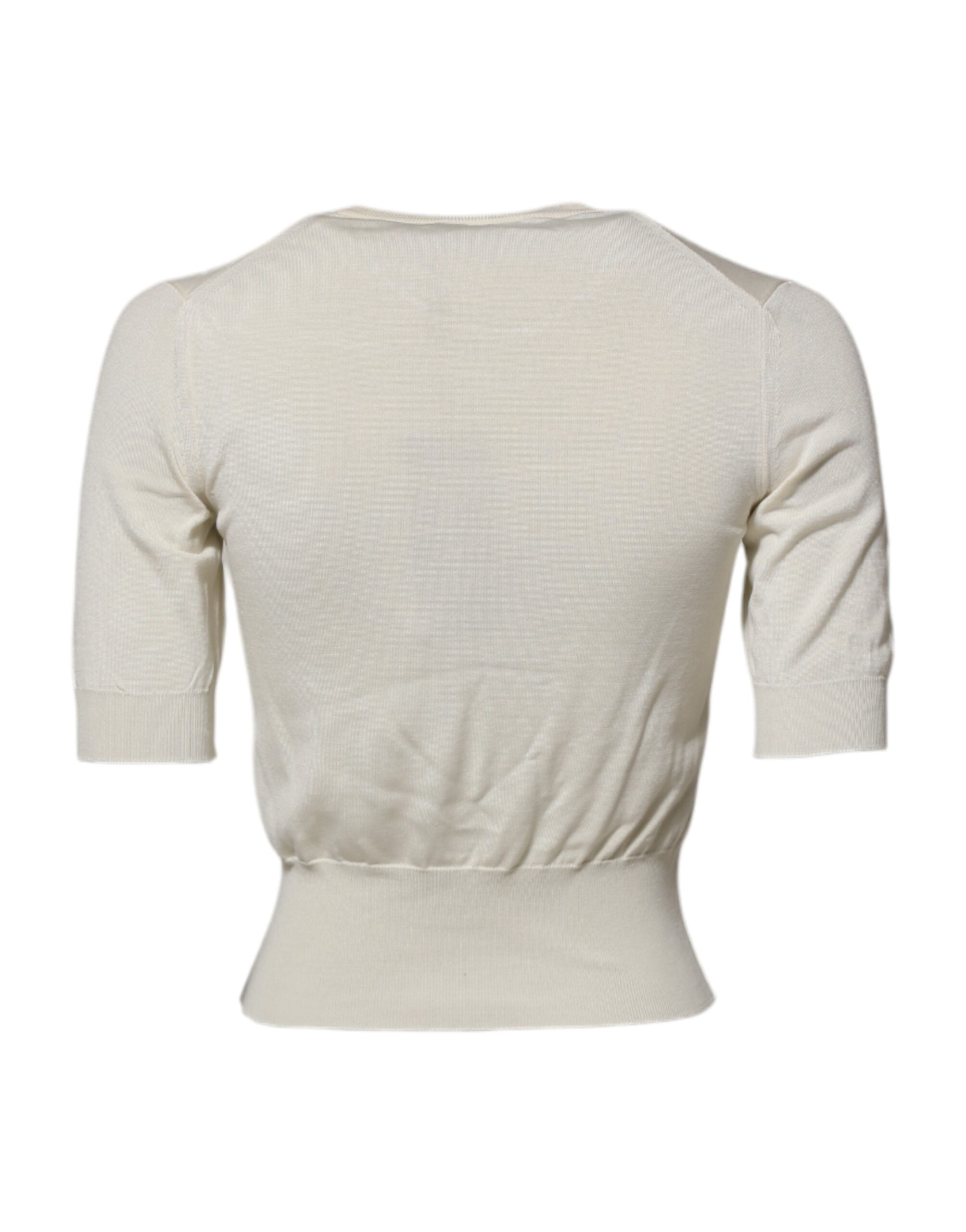 Dolce & Gabbana White Silk Short Sleeves Blouse Pullover Top