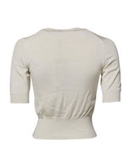 Dolce & Gabbana White Silk Short Sleeves Blouse Pullover Top