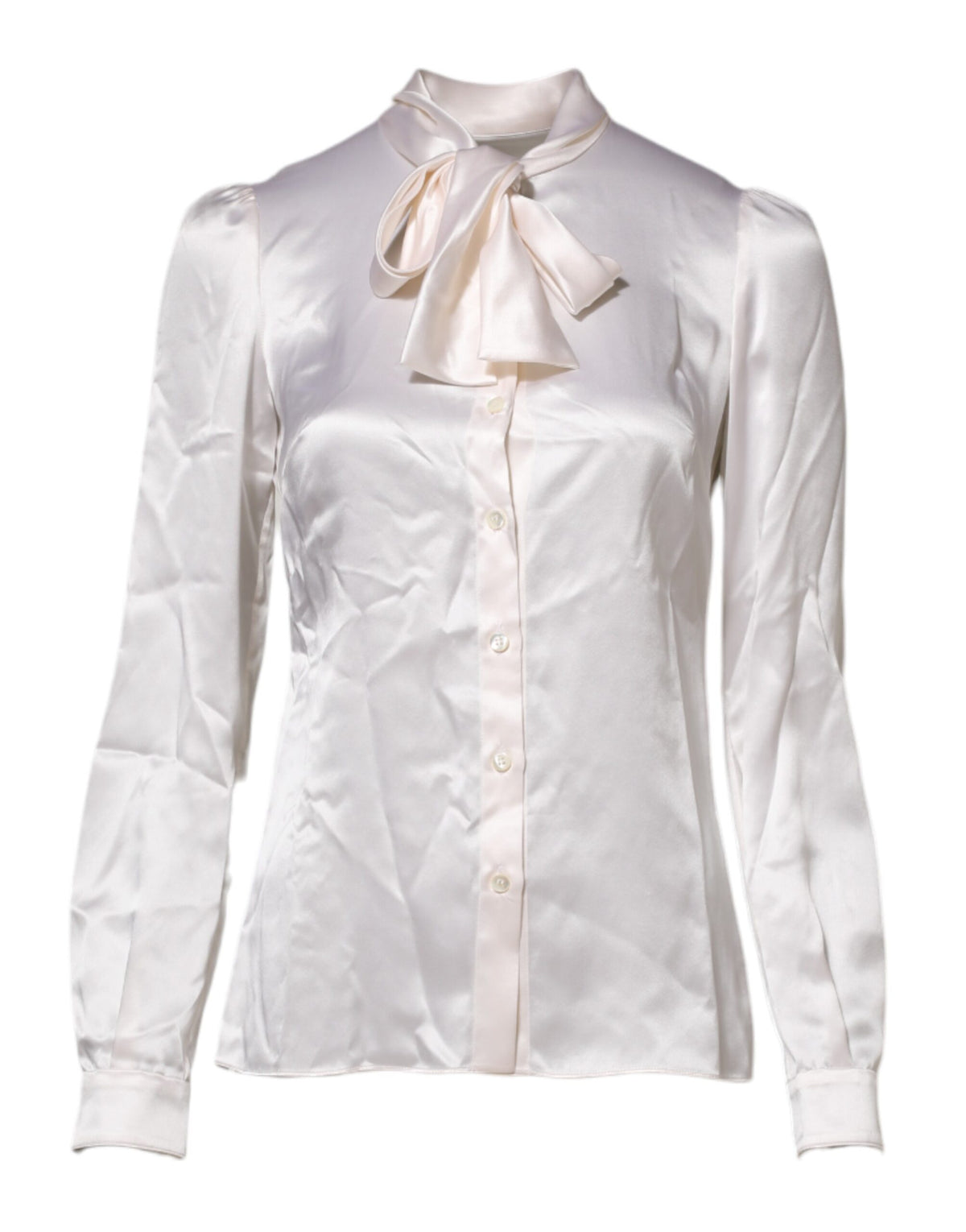 Dolce & Gabbana White Ascot Collar Long Sleeve Blouse Top