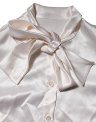 Dolce & Gabbana White Ascot Collar Long Sleeve Blouse Top
