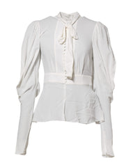 Dolce & Gabbana White Viscose Ascot Collar Long Sleeves Top