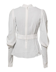 Dolce & Gabbana White Viscose Ascot Collar Long Sleeves Top