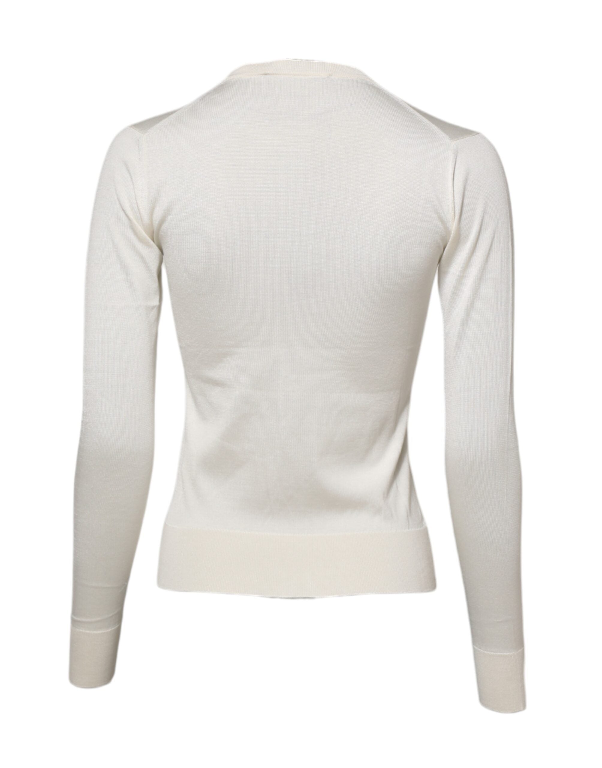 Dolce & Gabbana White Silk Lily Buttoned Cardigan Sweater