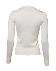 Dolce & Gabbana White Silk Lily Buttoned Cardigan Sweater