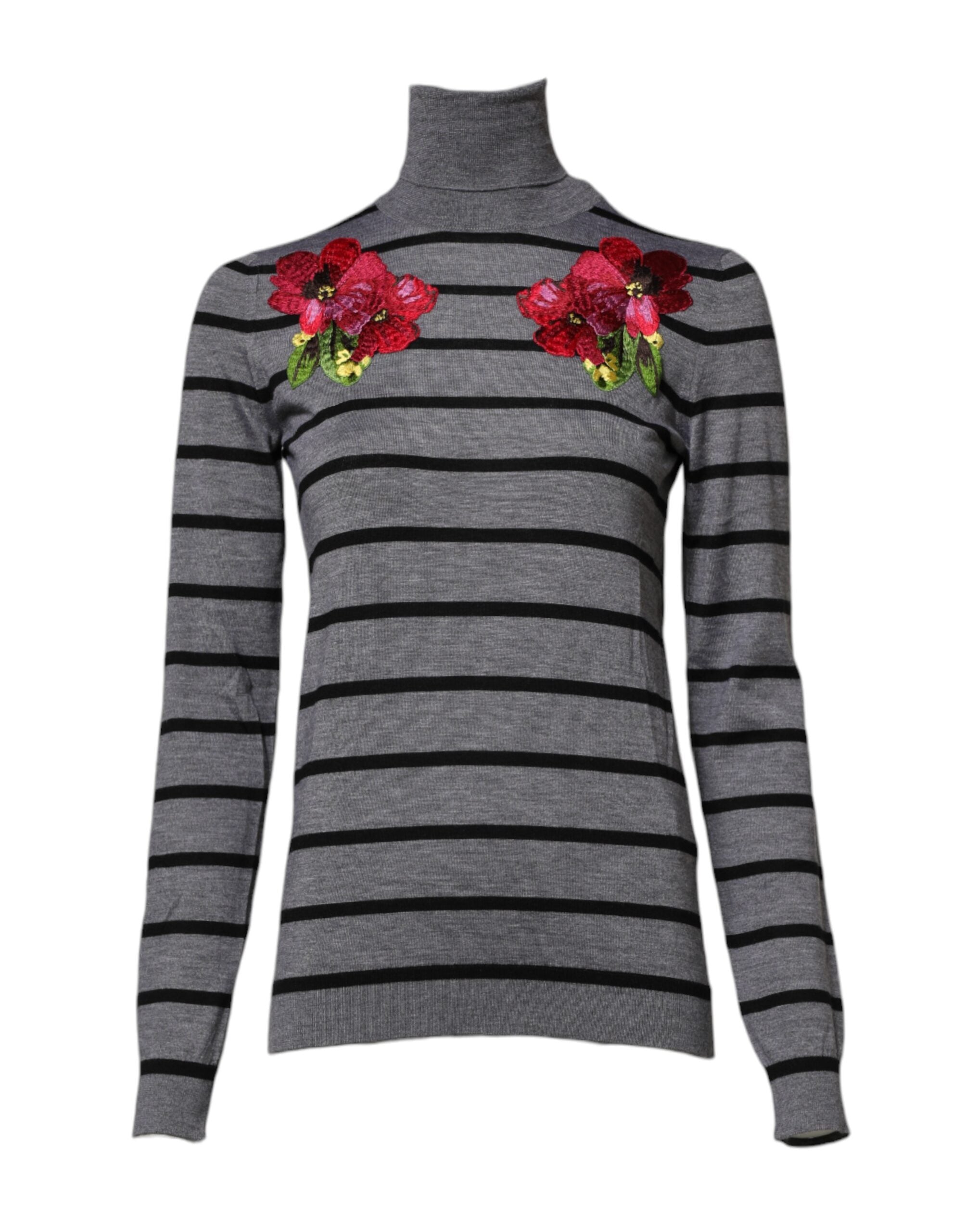Grå blommig broderad pullovertröja