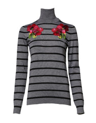 Dolce & Gabbana Gray Floral Embroidery Pullover Sweater