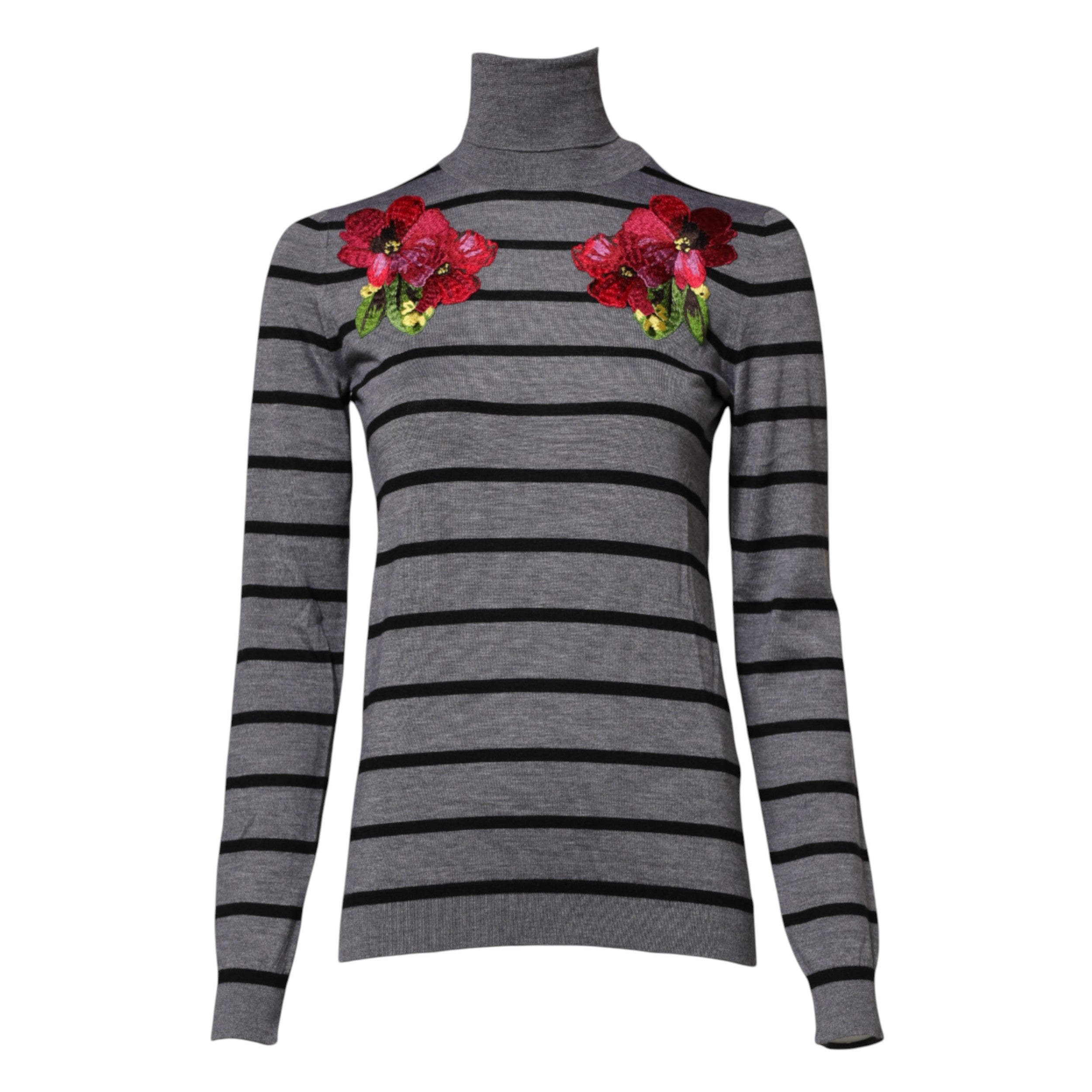 Grå blommig broderad pullovertröja