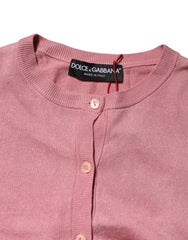 Dolce & Gabbana Pink Silk Cropped Crew Neck Cardigan Sweater