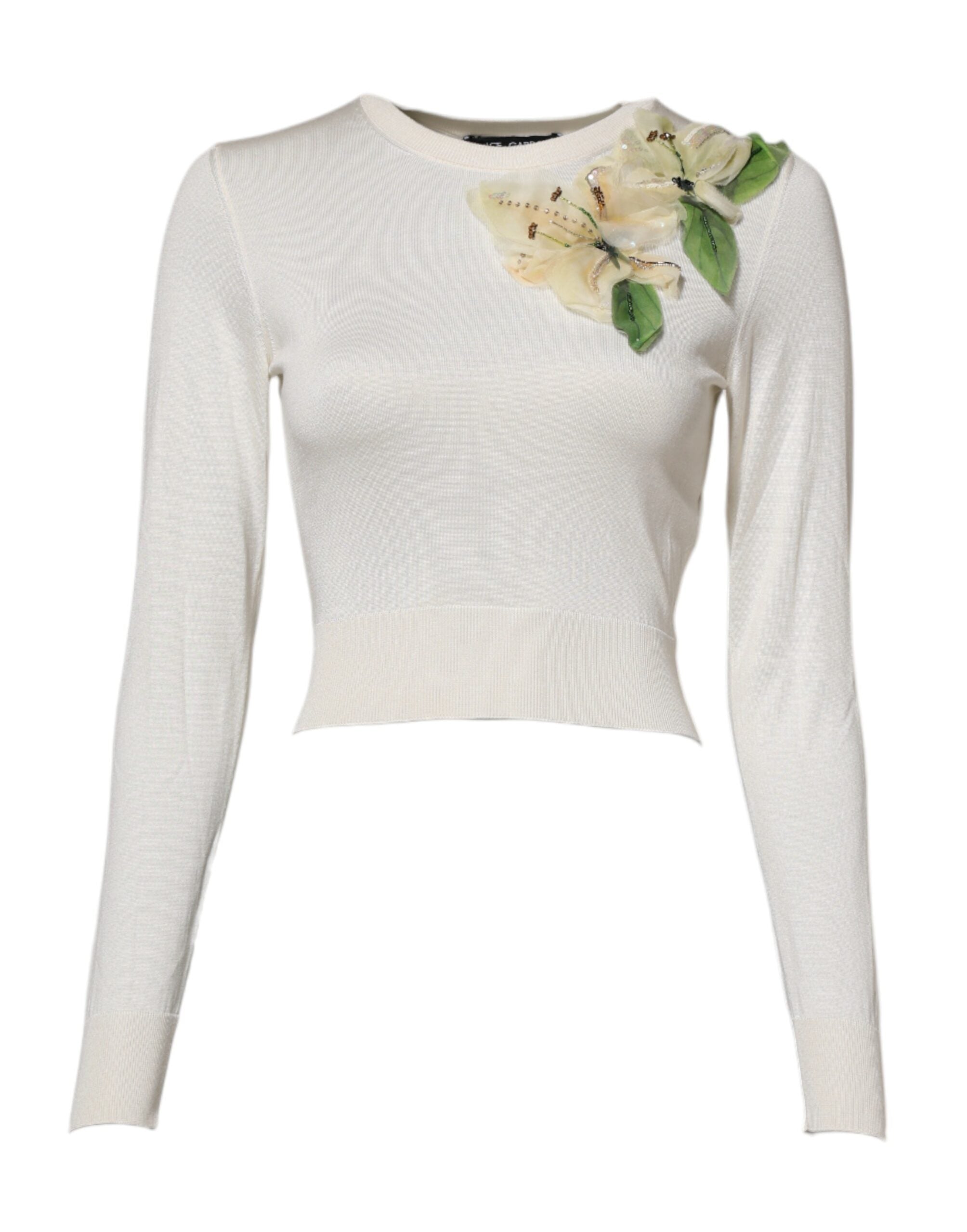Vit sidenpullover med liljor