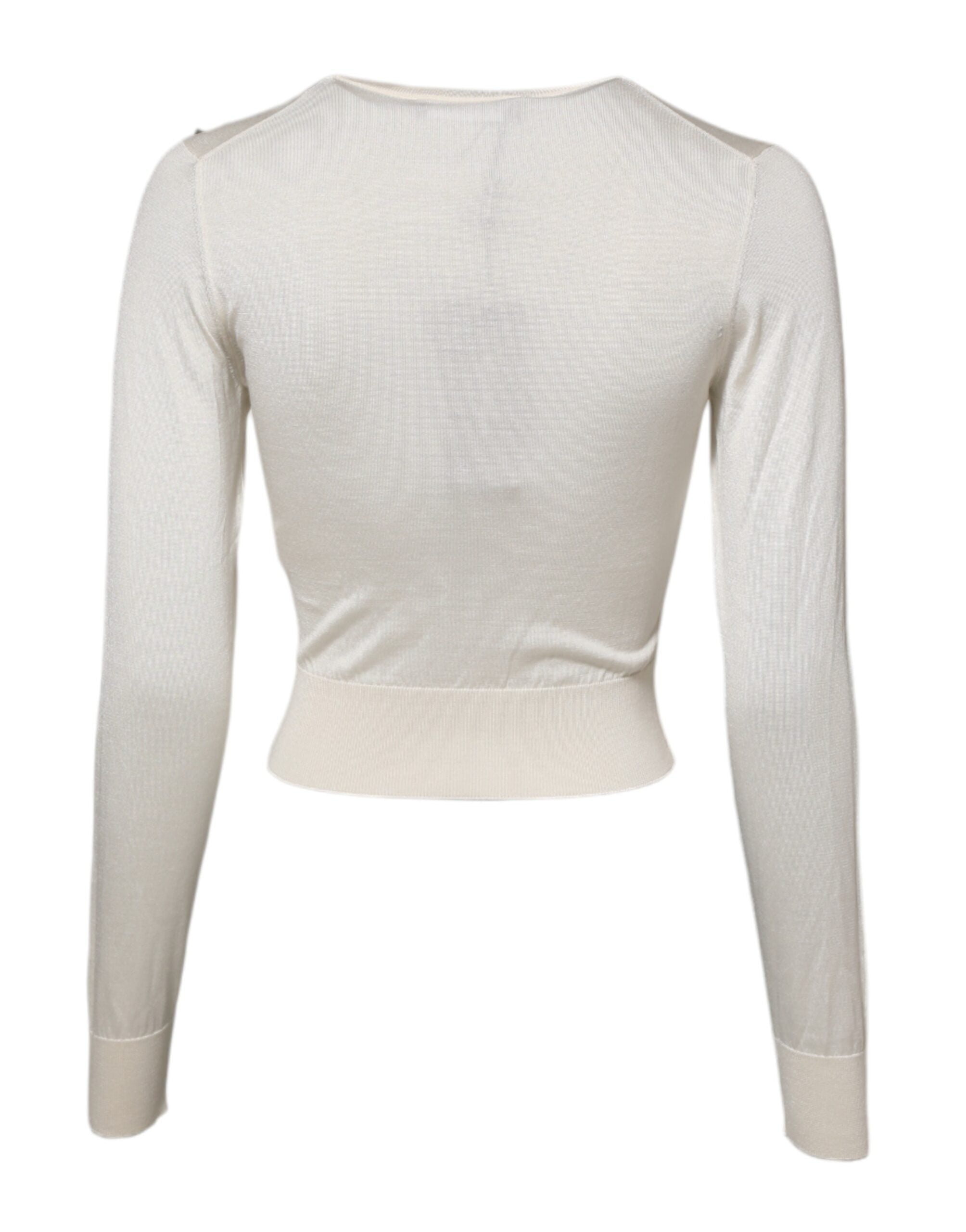 Dolce & Gabbana White Silk Lily Embellished Pullover Sweater