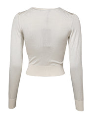 Dolce & Gabbana White Silk Lily Embellished Pullover Sweater