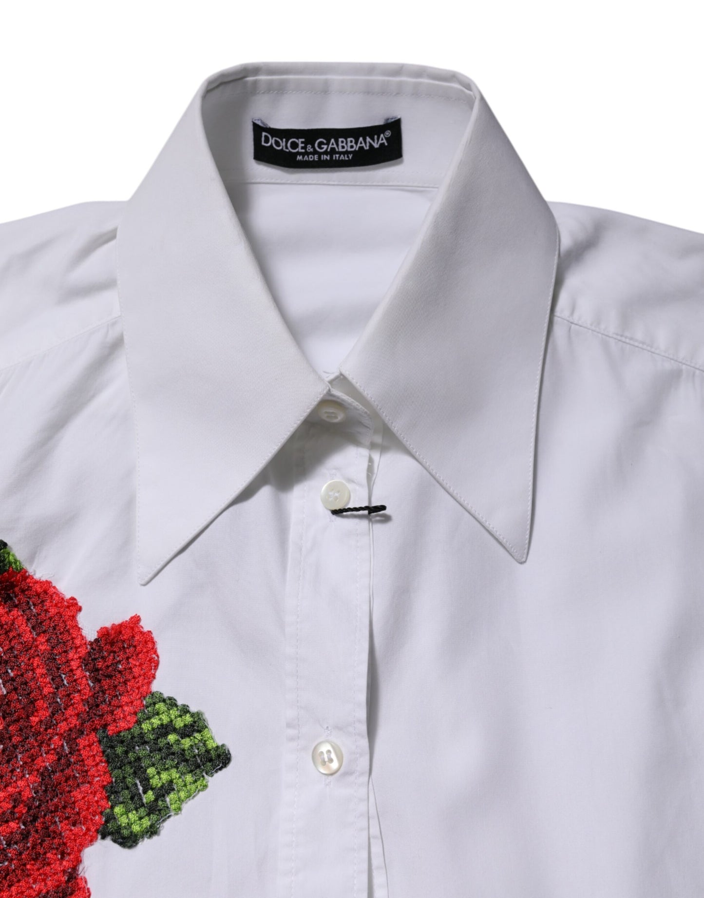 Dolce &amp; Gabbana Skjortopp med vit ros och broderi och krage