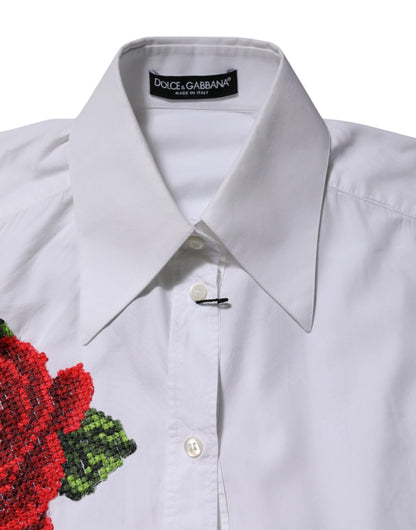 Dolce &amp; Gabbana Skjortopp med vit ros och broderi och krage