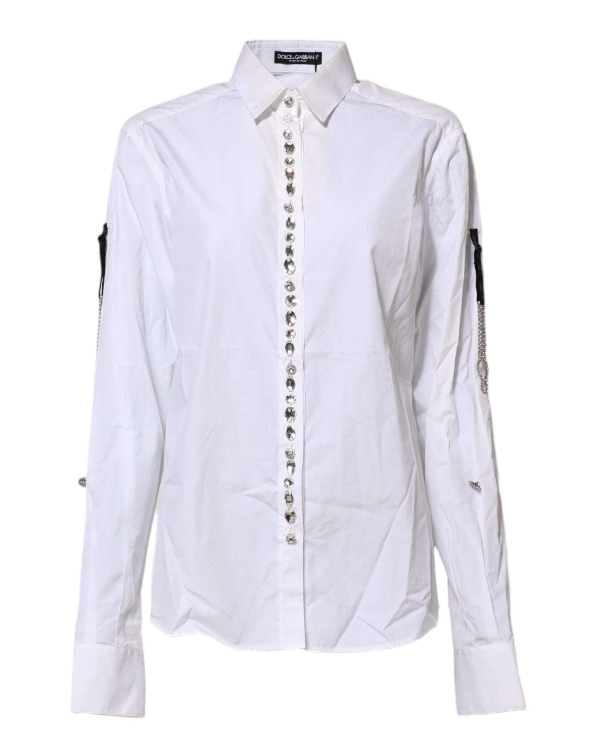 Dolce & Gabbana White Crystal Embellished Collared Shirt Top