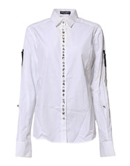 Dolce & Gabbana White Crystal Embellished Collared Shirt Top