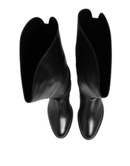 Elisabetta Franchi Black Leather Buckled High Boots Shoes