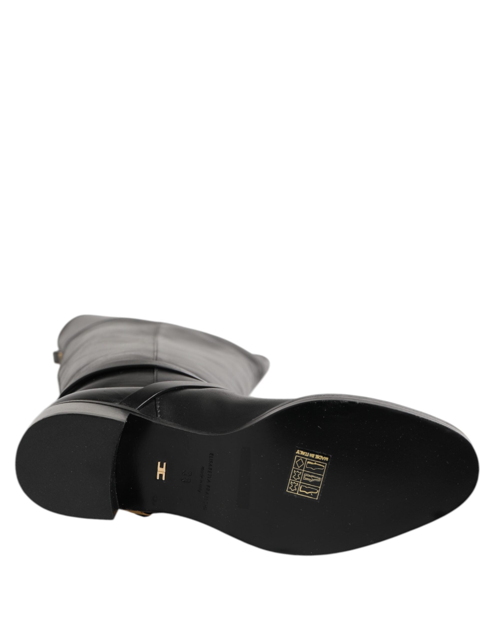 Elisabetta Franchi Black Leather Buckled High Boots Shoes