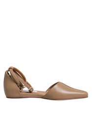 Max Mara Beige Leather Pointed Toe Sandals Ballet Flat Shoes