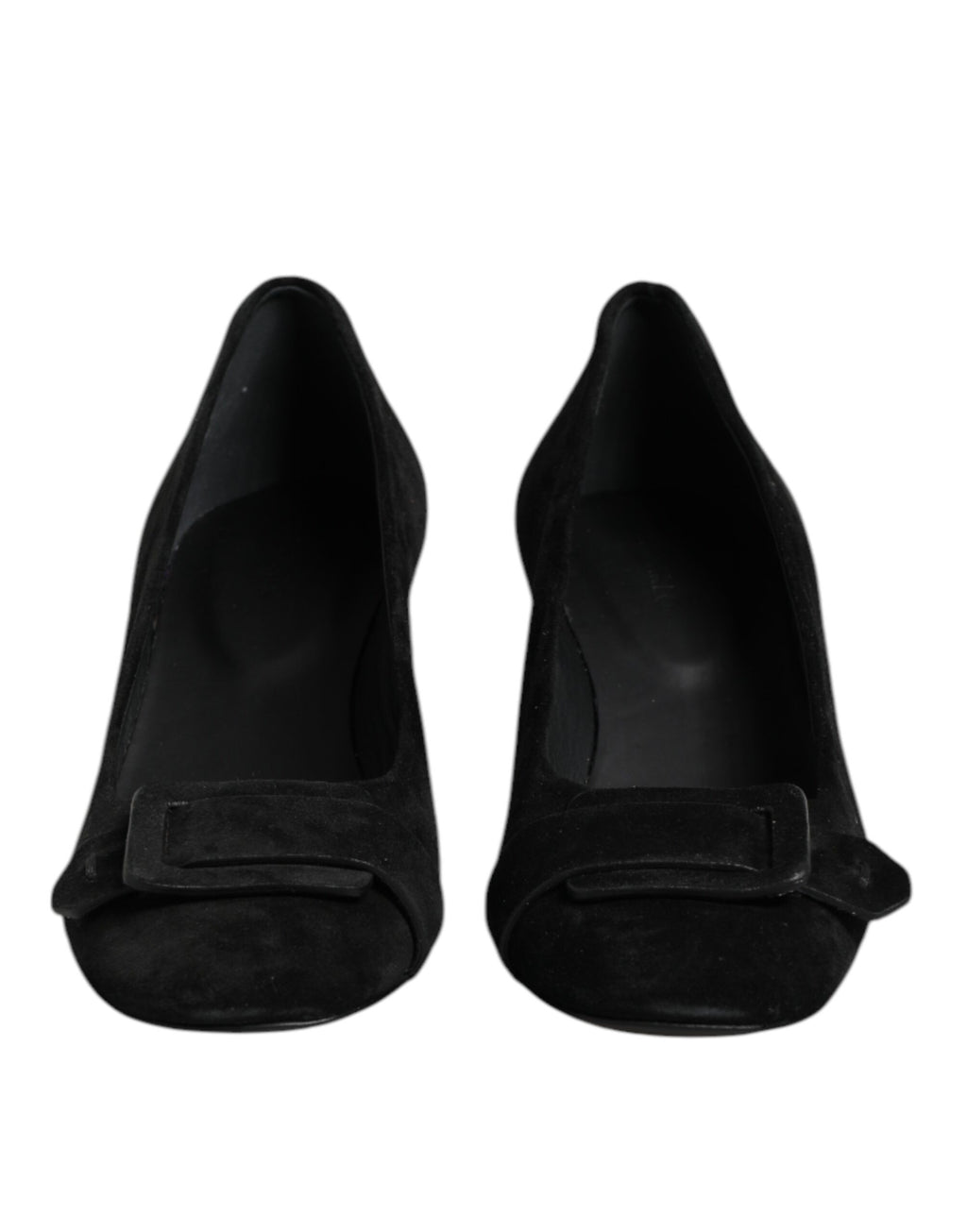 Svarta Slip-On Högklackade Pumps i Mocka och Läder