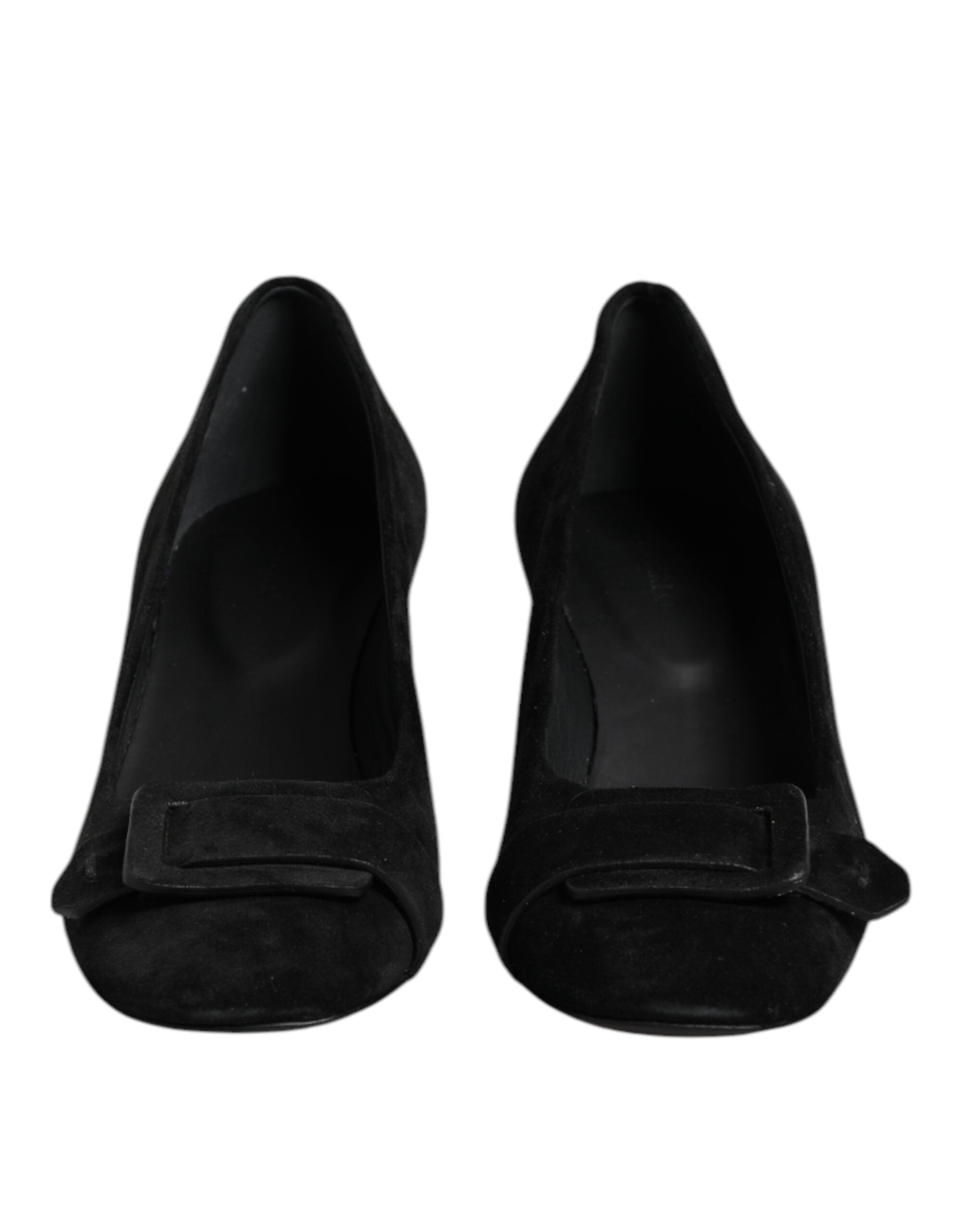 Svarta Slip-On Högklackade Pumps i Mocka och Läder
