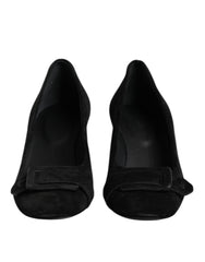 DEL CARLO Black Suede Leather Slip On High Heels Pump Shoes