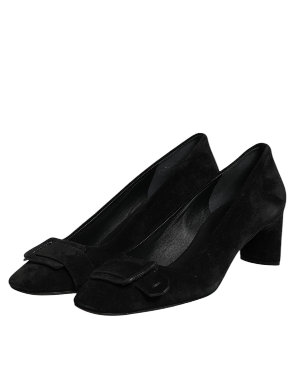 Svarta Slip-On Högklackade Pumps i Mocka och Läder