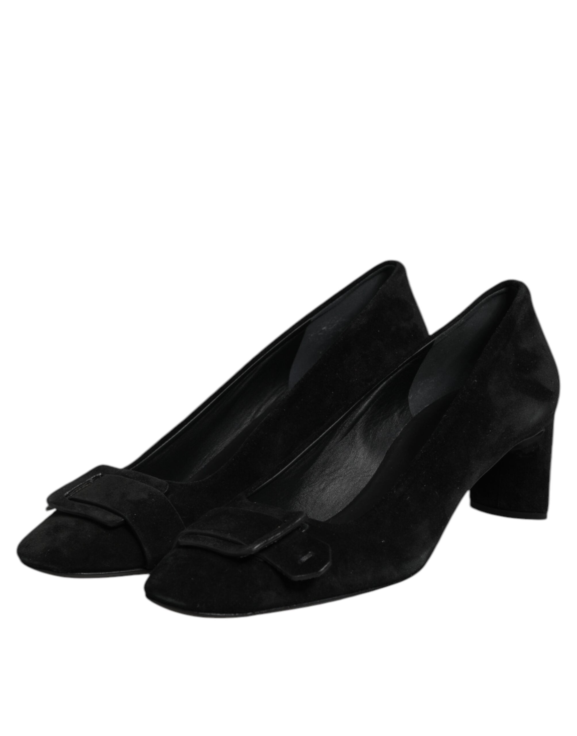 Svarta Slip-On Högklackade Pumps i Mocka och Läder