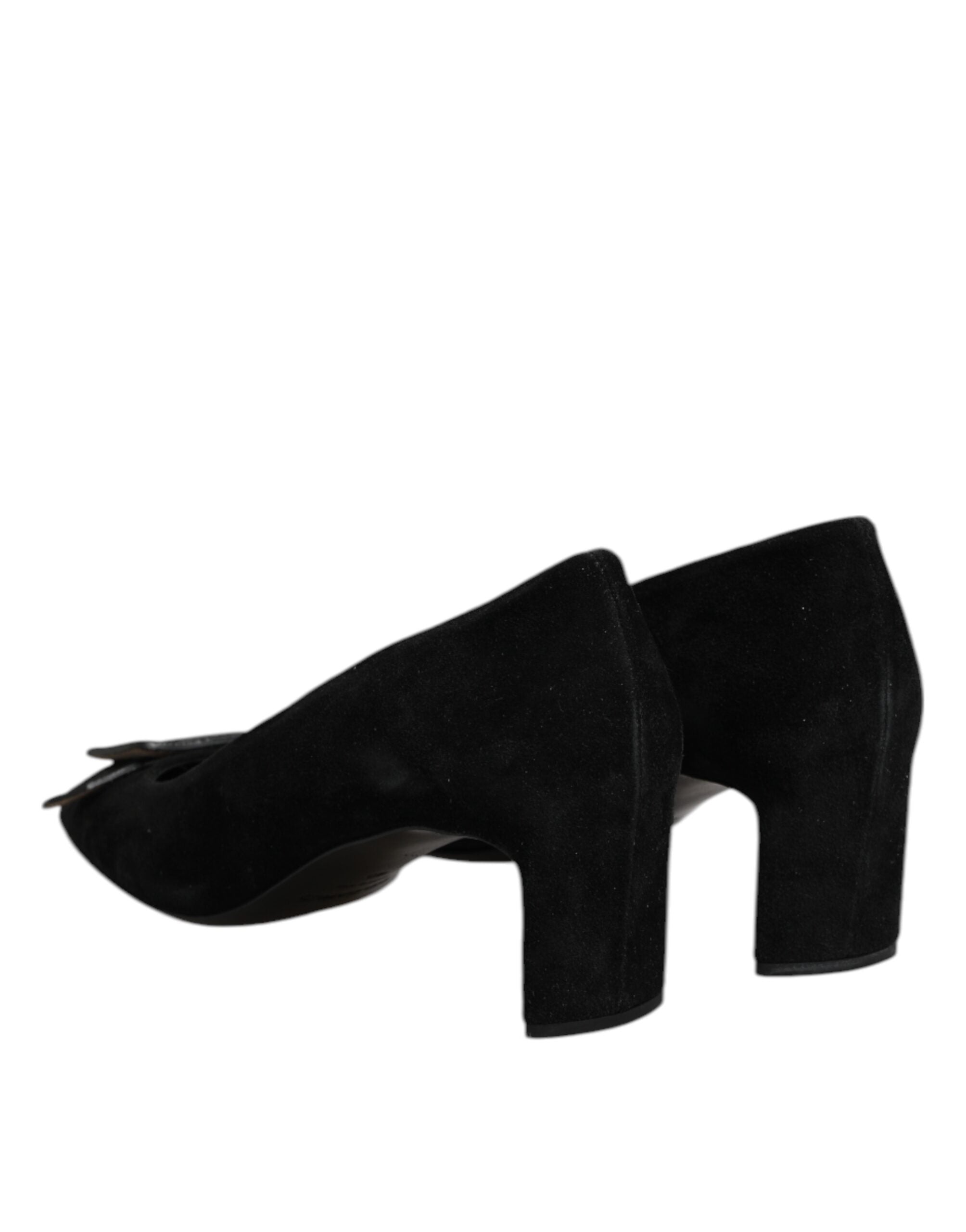 Svarta Slip-On Högklackade Pumps i Mocka och Läder