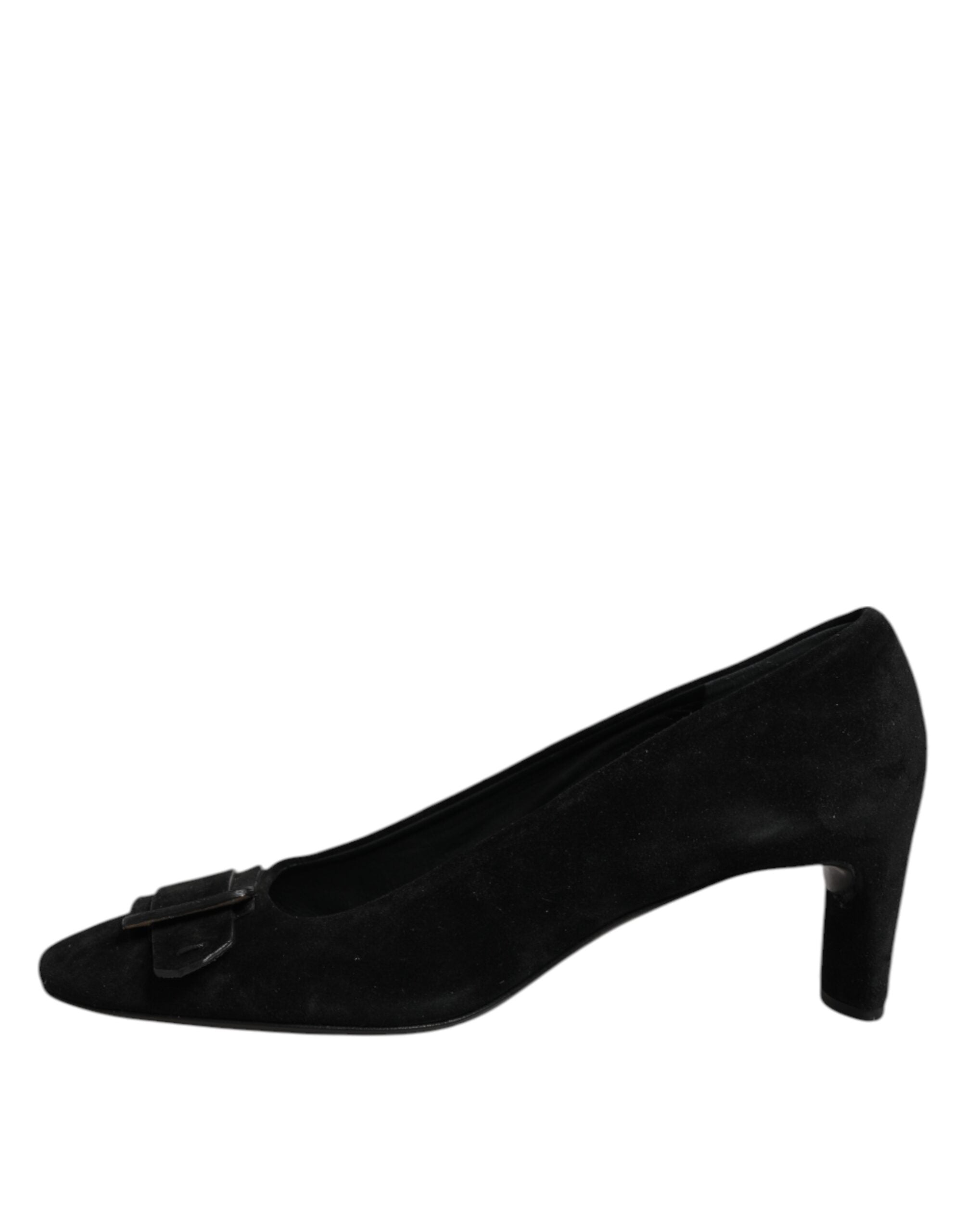 Svarta Slip-On Högklackade Pumps i Mocka och Läder