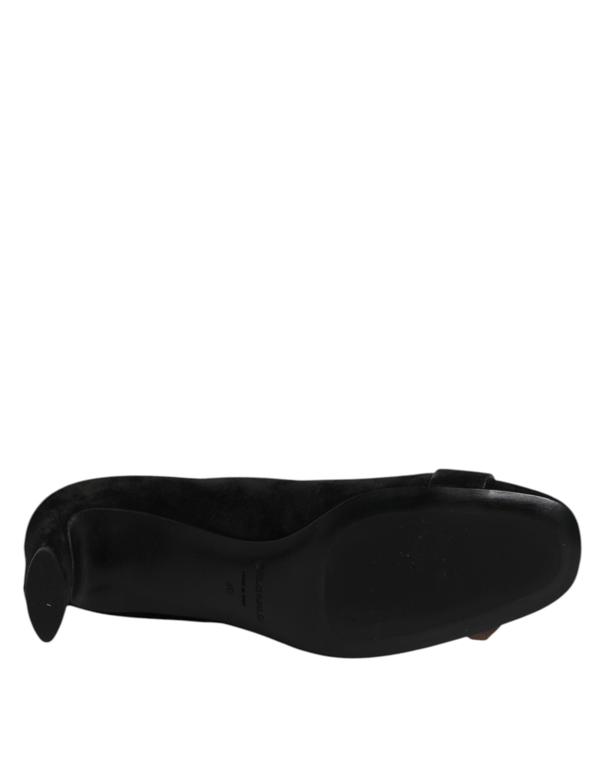 Svarta Slip-On Högklackade Pumps i Mocka och Läder